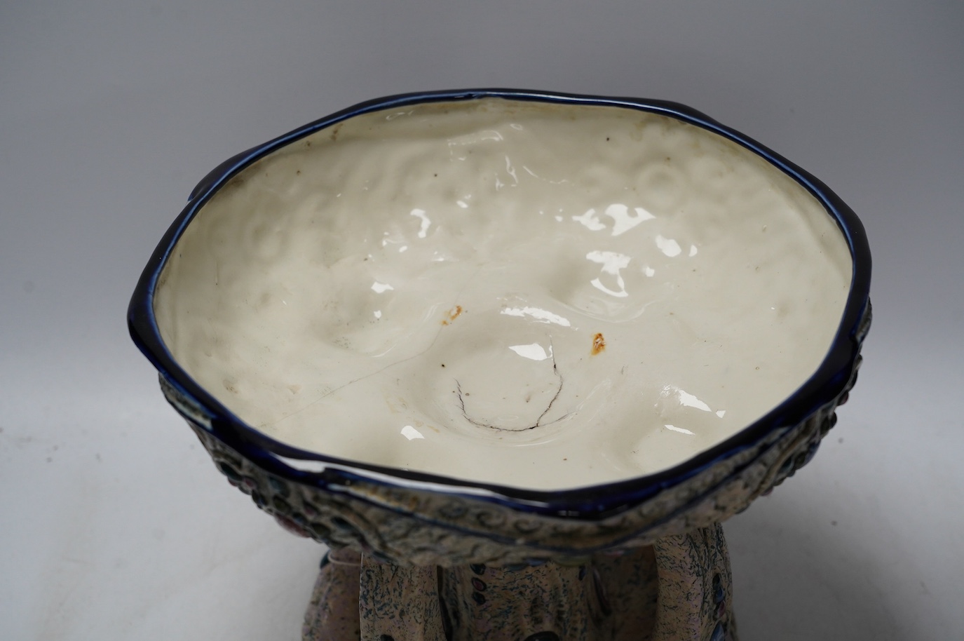 An Art Nouveau Turn Teplitz gemware pedestal bowl, 23.5cm. Condition - restored